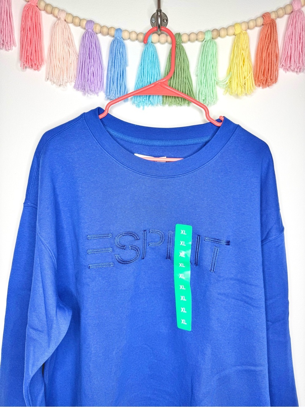Esprit Royal Blue Crewneck Sweatshirt XL NWT Retro 80s Tonal Embroidered Logo - Picture 4 of 14